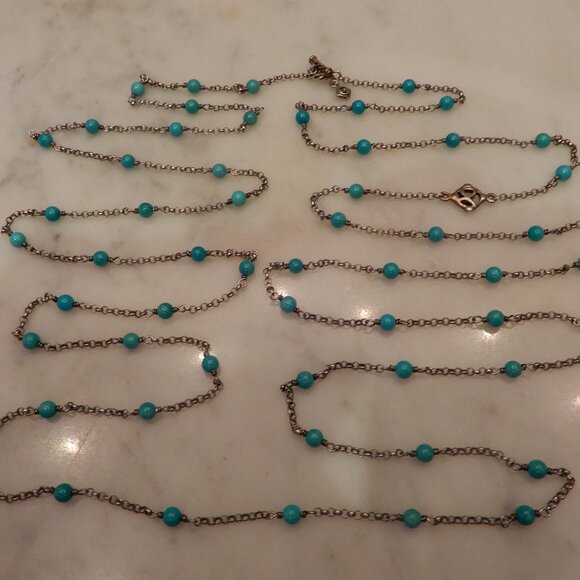 Vintage David Yurman Turquoise Bead and 925 Silver Necklace - Picture 1 of 5